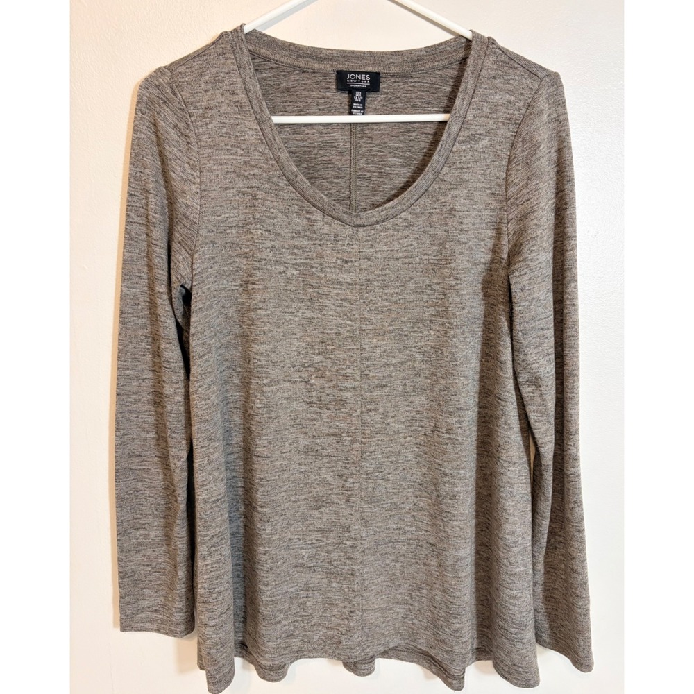 Jones New York Signature Heathered Brown Knit Long Sleeve Scoop Neck Top S